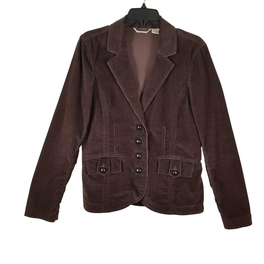 Tommy Bahama Blazer Womens Medium Brown Corduroy Stretch Button Front Jacket